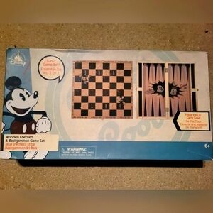 Disney Mickey Mouse Wooden Checkers and Backgammon Set